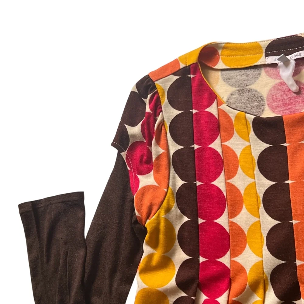 Alice + Olivia Large Hippie Mod Knit Dress Pop Art Hip Long Sleeve Retro Circles - Picture 3 of 9